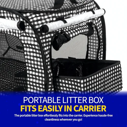 Miniatura 5 de Pet Fit For Life Transportador de gatos extra grande para viajes, plegable y portátil, plegable, con caja de arena, juguete de plumas y cuenco