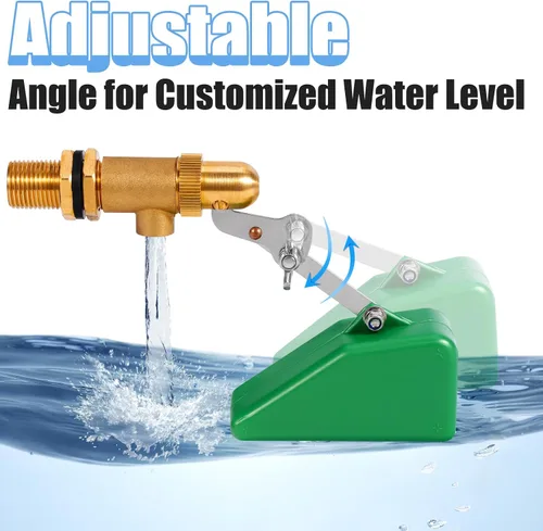 Miniatura 5 de Válvula de flotador de latón de 1/2 pulgada con brazo ajustable, válvula controladora de nivel de agua de 40 PSI, válvula de bola de flotador