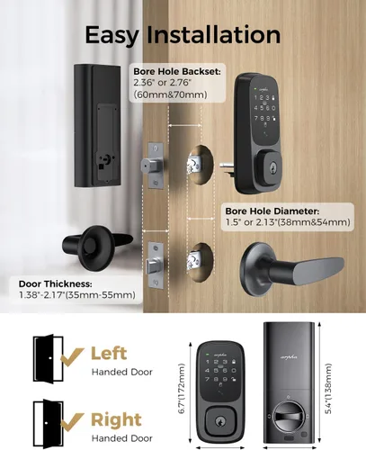 Miniatura 4 de ARPHA Cerradura de puerta de entrada sin llave, cerrojo de reconocimiento de vena palmar con asa para puerta delantera, WiFi integrado, Amazon