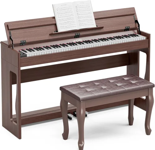 Miniatura 8 de UMOMO Piano Digital de 88 Teclas Ponderadas con Banco de Piano para Dúo, Teclado de Piano para Principiantes de Tamaño Completo con Acción de Marrón