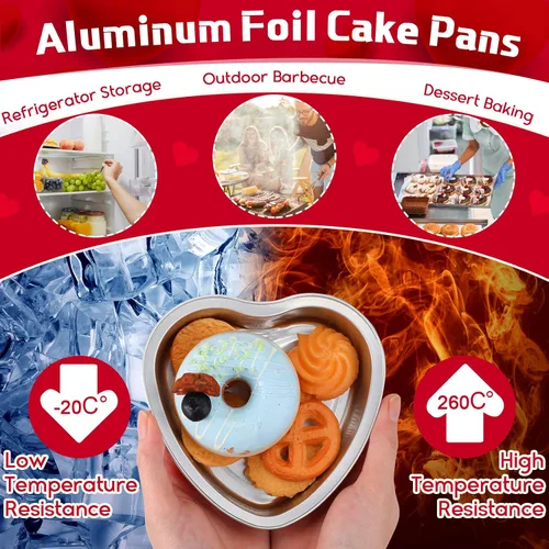 Miniatura 6 de Nuogo Moldes de papel de aluminio de 5 pulgadas con forma de corazón para pasteles con tapas transparentes de 7.6 fl oz/7.92 onzas, molde desechable