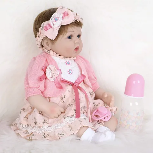 Miniatura 9 de ENADOLL Reborn Baby Doll - Juego de regalo realista de vinilo de silicona rosa bebé, 16 pulgadas, con peso, cuerpo suave, realista, para edades de 3