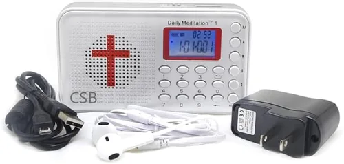 Daily Meditation CSB Audio - Reproductor de Biblia electrónica cristiana estándar con cargador y auriculares, portátil para escuchar en cualquier