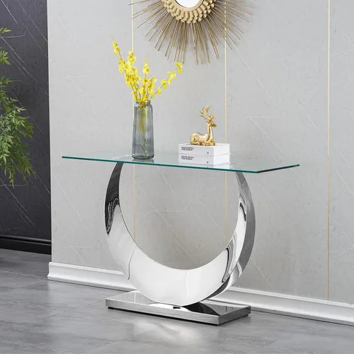 Miniatura 65 de SSLine Mesa auxiliar de cristal de lujo para sala de estar, mesa auxiliar moderna dorada con base de pedestal de acero inoxidable en forma de flor