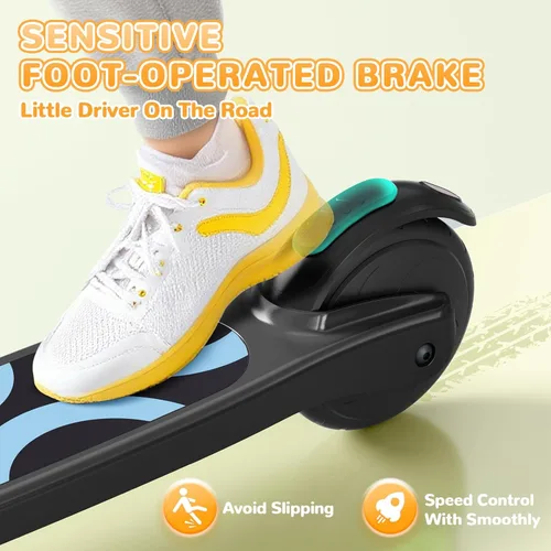Miniatura 4 de Patinete eléctrico para niños de 6 a 12 años, scooter plegable con altura ajustable, motor de 80 W, 6 MPH, luces LED coloridas, frenos duales