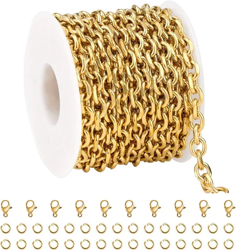 Miniatura 8 de 16.4 pies de cadenas de acero inoxidable plateadas para hacer joyería, collar pesado de hip-pop para hombres, cadena de eslabones en relieve a Rolo
