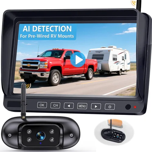Miniatura 12 de Cámara de respaldo para RV HD1080P, 2 cámaras con llave táctil de 7 pulgadas, monitor DVR, señales digitales estables, sistema de cámara de visión