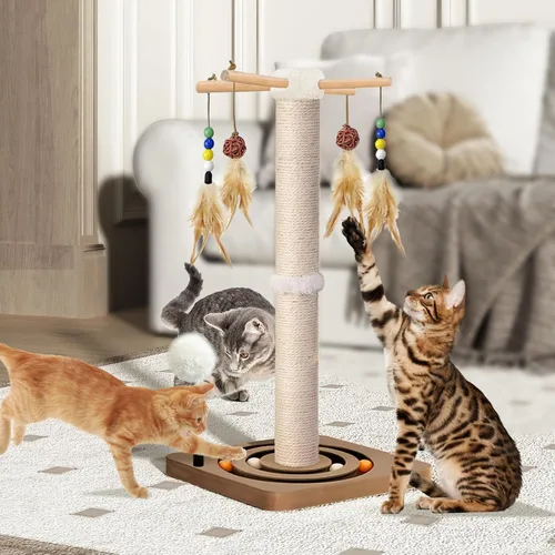 Miniatura 8 de PAROTO Rascador para gatos, rascador de torre de sisal para gatos de interior y adultos con juguetes interactivos, pista de doble bola, 2 métodos