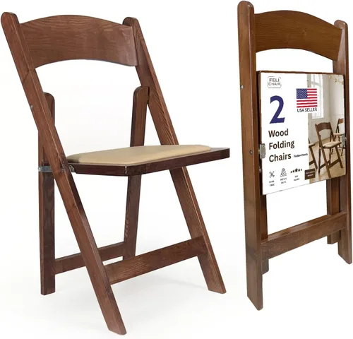 Miniatura 16 de Silla plegable de madera con asiento acolchado, asientos comerciales apilables para eventos en interiores y exteriores, fiestas, bodas, banquetes