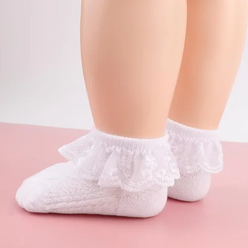 Miniatura 9 de DRESHOW BQUBO - Calcetines de encaje con volantes y ojales para bebés, calcetines finos para recién nacidosbebésniños pequeños