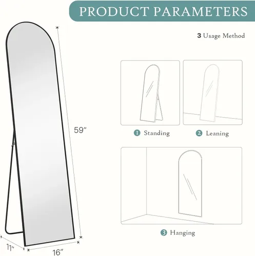 Miniatura 4 de Espejo de cuerpo entero arqueado, diseño derecho del marco de la aleación de aluminio para el dormitorio