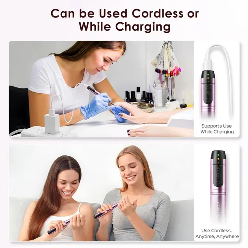 Miniatura 6 de COSLUS Taladro de uñas inalámbrico con lima eléctrica: profesional para uñas acrílicas, gel, polvo adhesivo, portátil, kit de máquina de taladro