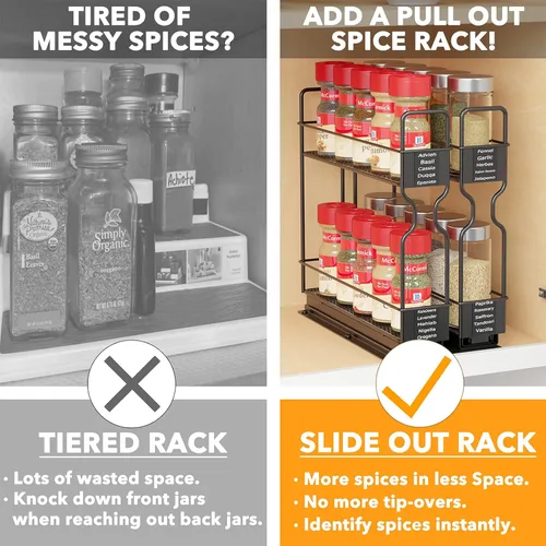 Miniatura 6 de SpaceAid Organizador de especias extraíble para gabinete, 2 cajones de 2 niveles, organizador de bolsas de té extraíble para gabinete