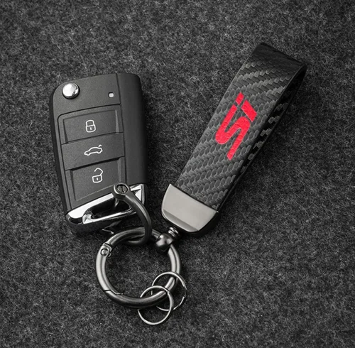 Miniatura 2 de 5 piezas de tapas de vástago de válvula de neumático de automóvil, llavero de automóvil estilo fibra de carbono con emblema Si para accesorios Civic