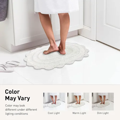 Miniatura 6 de Chardin home Alfombra de baño de ganchillo blanco, 100% algodón ovalada con borde de ganchillo artesanal hecho a mano, 21 x 34 pulgadas, alfombra