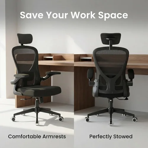 Miniatura 47 de Silla de oficina ergonómica con soporte lumbar, silla de escritorio de malla de respaldo alto con brazos abatibles, silla de trabajo ajustable
