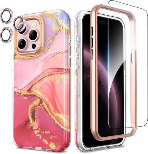 Miniatura 9 de SHEDEER Funda para iPhone 15 Pro MAX con protector de cámara con purpurina y protector de pantalla, patrón chic antiamarillento, protección contra