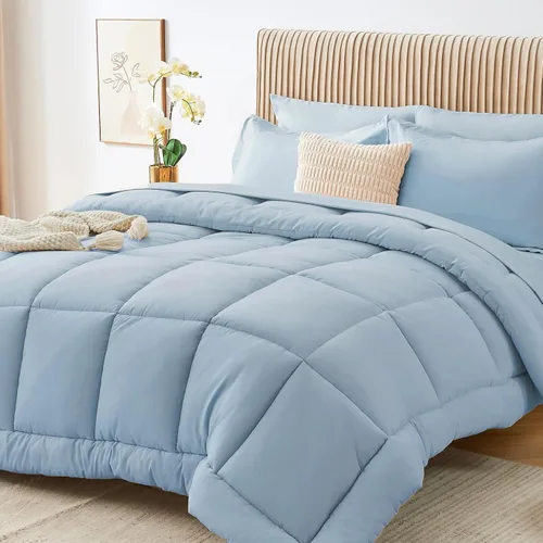 Miniatura 33 de Sasttie Juego de edredón tamaño individual, 5 piezas de cama reversible en una bolsa, juego completo de ropa de cama que incluye edredón, sábana