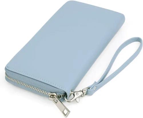 Miniatura 8 de UTO Cartera de cuero con cremallera alrededor de tarjetero organizador de pasaporte para damas con cartera de viaje con correa de muñeca