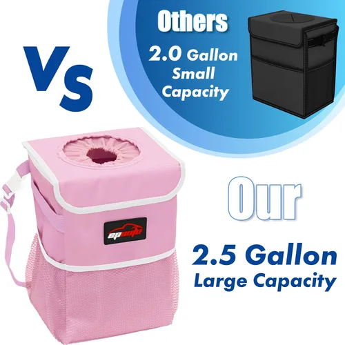 Miniatura 6 de EPAuto Bote de basura impermeable para automóvil con tapa y bolsillos de almacenamiento, 2.5 galones a prueba de fugas, color rosa