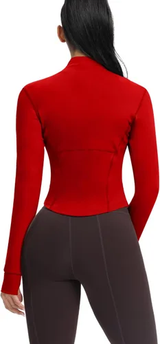 Miniatura 18 de AVGO Chaquetas de entrenamiento recortadas para mujer, con cremallera, ajustadas, atléticas, con agujeros para el pulgar