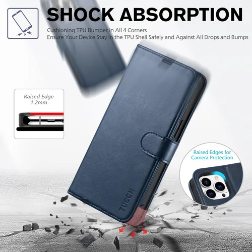 Miniatura 6 de Funda TUCCH para iPhone 14 Pro Max, tipo cartera, [Capa interior a prueba de golpes de TPU], cuero PU [con bloqueo RFID] con soporte magnético