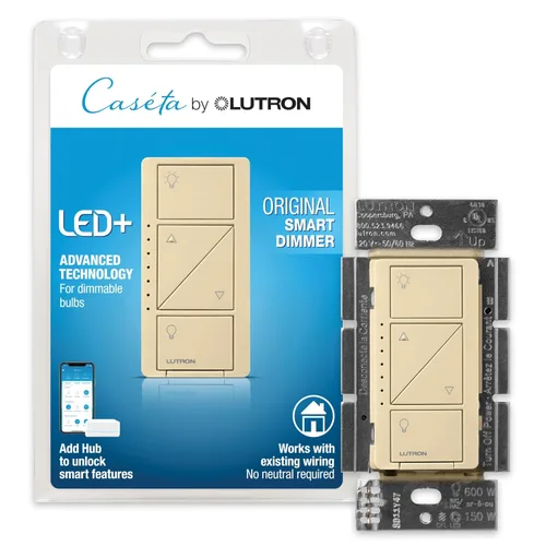 Miniatura 14 de Lutron Caseta - Interruptor de atenuación inteligente original (requiere Lutron Smart Hub), para luces LED, 150 vatios, un solo polo/3 vías, no Negro