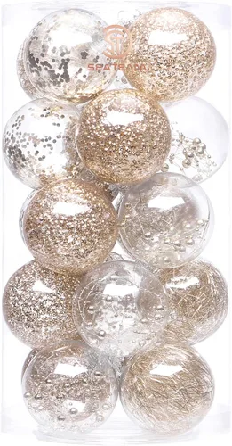 Miniatura 10 de Sea Team Juego de bolas de Navidad de plástico transparente inastillables, bolas decorativas de varios tamaños con relleno delicadas decoraciones