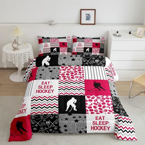 Erosebridal Edredón de plumón de hockey sobre hielo, juego de edredón de jugador de hockey para adolescentes, niños y hombres, juego de ropa de cama