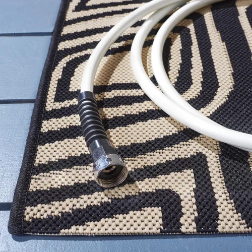 Miniatura 3 de SAFAVIEH Alfombra lavable para exteriores, 9 x 12 pies, color negro y beige, no desprende pelusa y fácil limpieza, ideal para patio, patio trasero