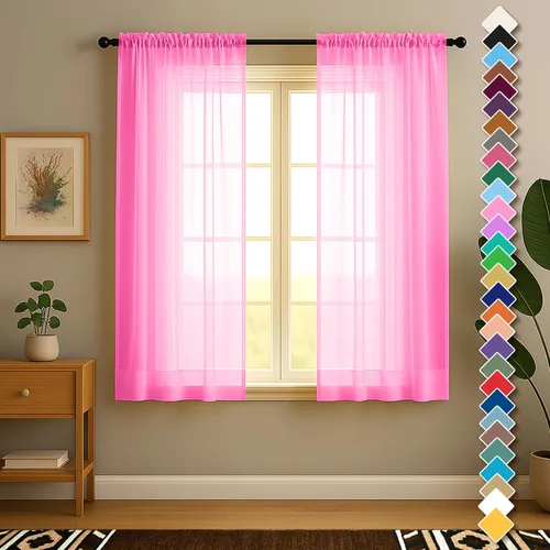 Miniatura 27 de YHSF Cortinas traslúcidas – Juego de 2 paneles para decoración del hogar – Elegantes cortinas de gasa sólida con bolsillo para barra