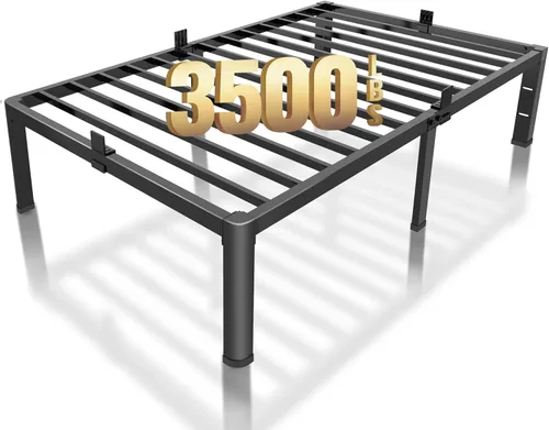 Miniatura 10 de ROIL Base de cama de 18 pulgadas tamaño matrimonial con esquinas redondeadas y agujeros para cabecero con sujetadores de colchón, listones de acero
