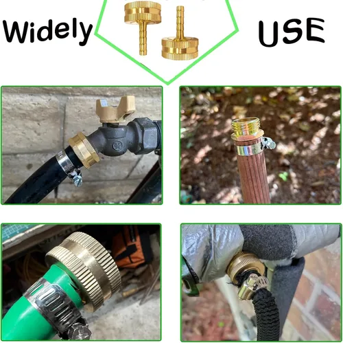 Miniatura 6 de AOPANDA Conector de reparación de extremo de manguera de agua de latón macizo con púa de 1/4" x rosca GHT hembra de 3/4", incluye abrazaderas