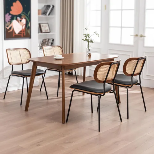 Miniatura 10 de AQG Juego de 2 sillas de comedor de ratán, sillas de comedor modernas de mediados de siglo, sillas con respaldo de caña, sillas de cocina y comedor