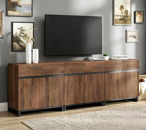Wampat Moderno soporte de TV para televisores de 100 pulgadas, consola central de entretenimiento 3 en 1 con estantes ajustables y base de metal