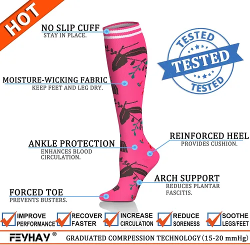 Miniatura 4 de FEYHAY Calcetines de compresión de cobre (8 pares) de 15-20 mmHg de circulación es la mejor atlética y diaria para hombres y mujeres, correr