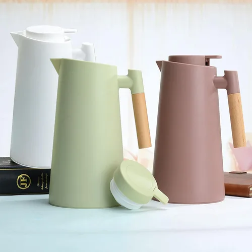 Miniatura 4 de Jarra térmica de doble pared de 1 litro, olla térmica al vacío con mango de madera, hervidor de agua, frasco aislado, jarra de té que mantiene