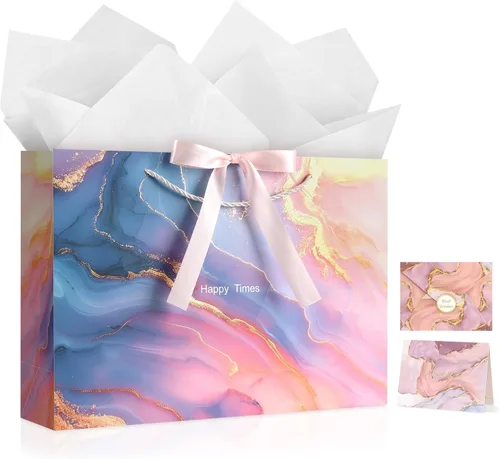 Miniatura 16 de JMANNI Bolsas de regalo, 3 piezas de tamaño mediano con cinta de lazo, bolsa de regalo de papel portátil, patrón de mármol, para cualquier ocasión