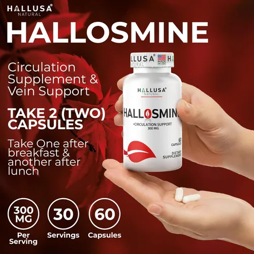 Miniatura 5 de Hallusa Natural Hallosmine Circulation & Vein Support Diosmin 300 mg + crema de piernas gratis, pies hinchados, tobillos y piernas, venas visibles