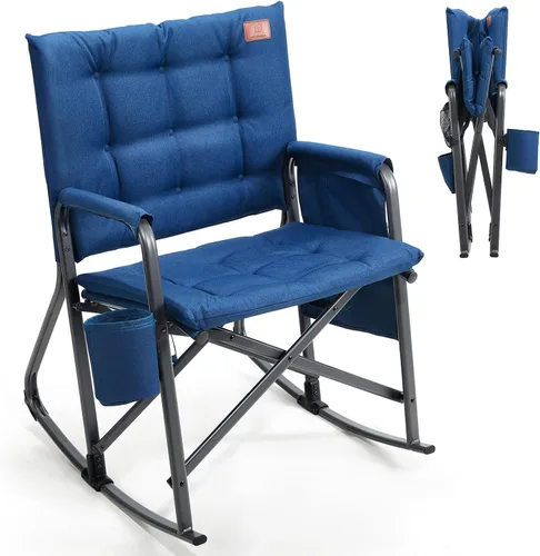 Miniatura 9 de EVER ADVANCED Silla mecedora ligera y plegable para campamento, silla mecedora portátil acolchada para patio, césped y exteriores, sillón duro