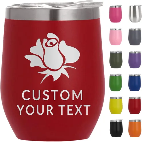 Miniatura 16 de Vaso de vino personalizado para mujer con tapa, grabado personalizado, aislados, de acero inoxidable, texto al vacío, regalos para café, vino, plata