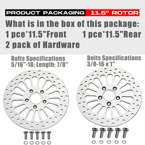 Miniatura 4 de Juego de 1 rotor delantero y 1 rotor trasero de 11.5 pulgadas para motocicleta Harley Davidson Touring Softail Sportster Dyna Early Super Glide