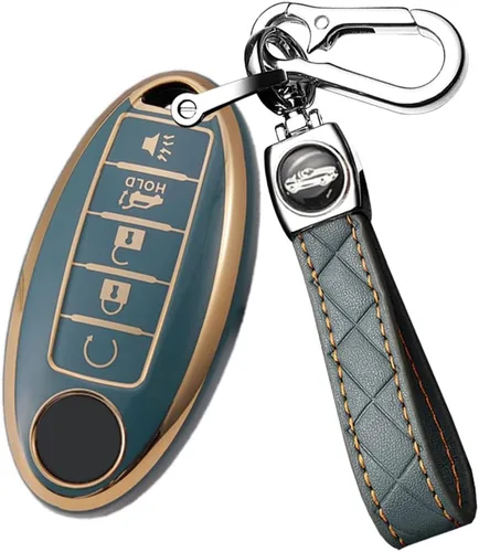 Miniatura 13 de ontto Protector de llavero de automóvil de 5 botones con llavero de TPU suave, borde dorado, guante para llaves Infiniti JX35 Q50 Q60 QX56 QX60 QX80