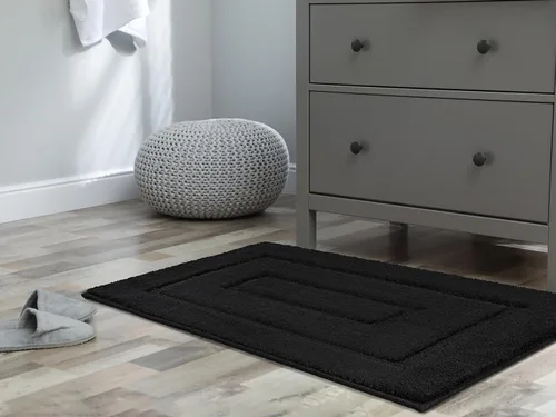 Miniatura 6 de HOMORE Alfombra de baño negra de 24 x 36 pulgadas, de microfibra suave y absorbente, alfombra de baño lavable para baño, alfombras de baño Negro