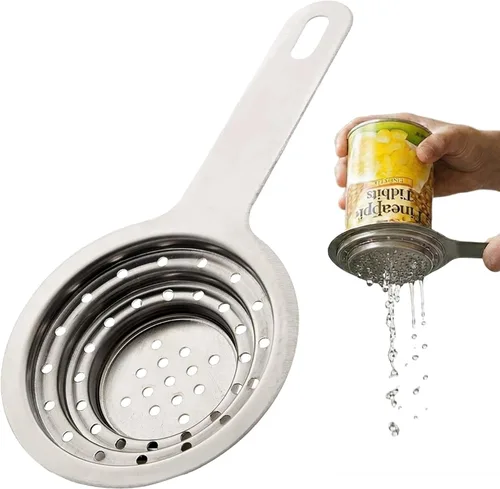 Colador de latas universal | Colador de latas de acero inoxidable de grado alimenticio con mango | Colador de alimentos enlatados | Prensa de atún |