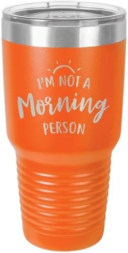 Miniatura 16 de Vaso negro de 30 onzas con popote y tapa superior deslizante con texto en inglés "I'M NOT A MORNING PERSON", color negro