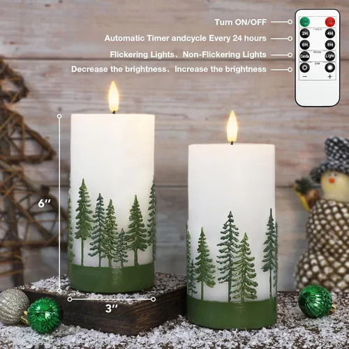 Miniatura 2 de Velas de Árbol de Navidad sin llama de Crystal Club, vela LED de pilas con control remoto, vela de pilar parpadeante 3D y cera real en relieve