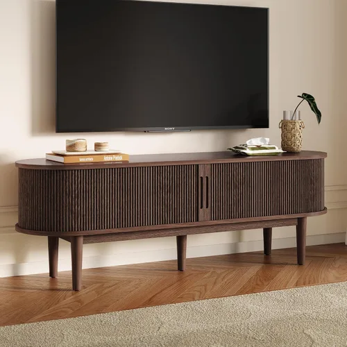Miniatura 11 de LINSY HOME Soporte de TV acanalado de 58 pulgadas para televisores de hasta 65 pulgadas, centro de entretenimiento moderno de mediados de siglo