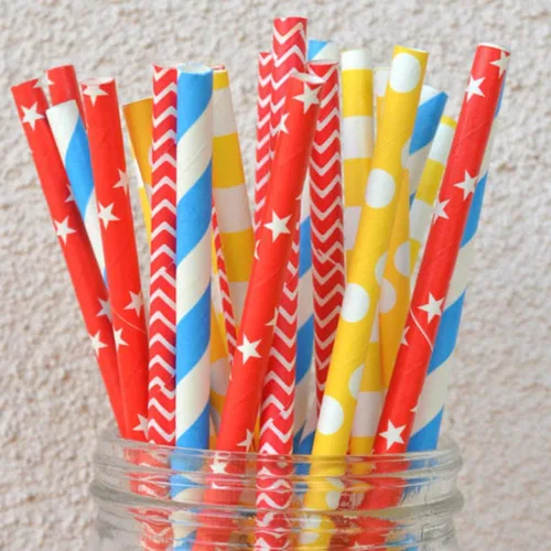 Miniatura 25 de 100 pajitas de papel mixtas para fiestas, color negro, rosa claro, azul, rojo, dorado, con lunares, burbujas, para cumpleaños, baby shower, boda