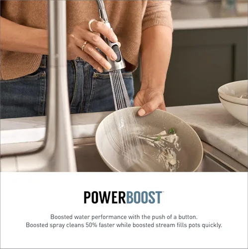Miniatura 11 de Moen Genta LX - Grifo de cocina moderno cromado de una sola manija con rociador extraíble, cabezal de acoplamiento reflectante, grifo para fregadero